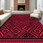 Bold Red Black Geometric Aztec Design Rug