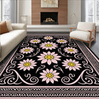 Pink Daisy Floral Scroll Design Rug