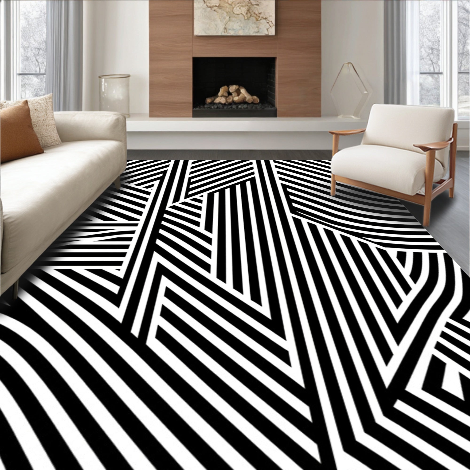 Black White Geometric Optical Illusion Rug
