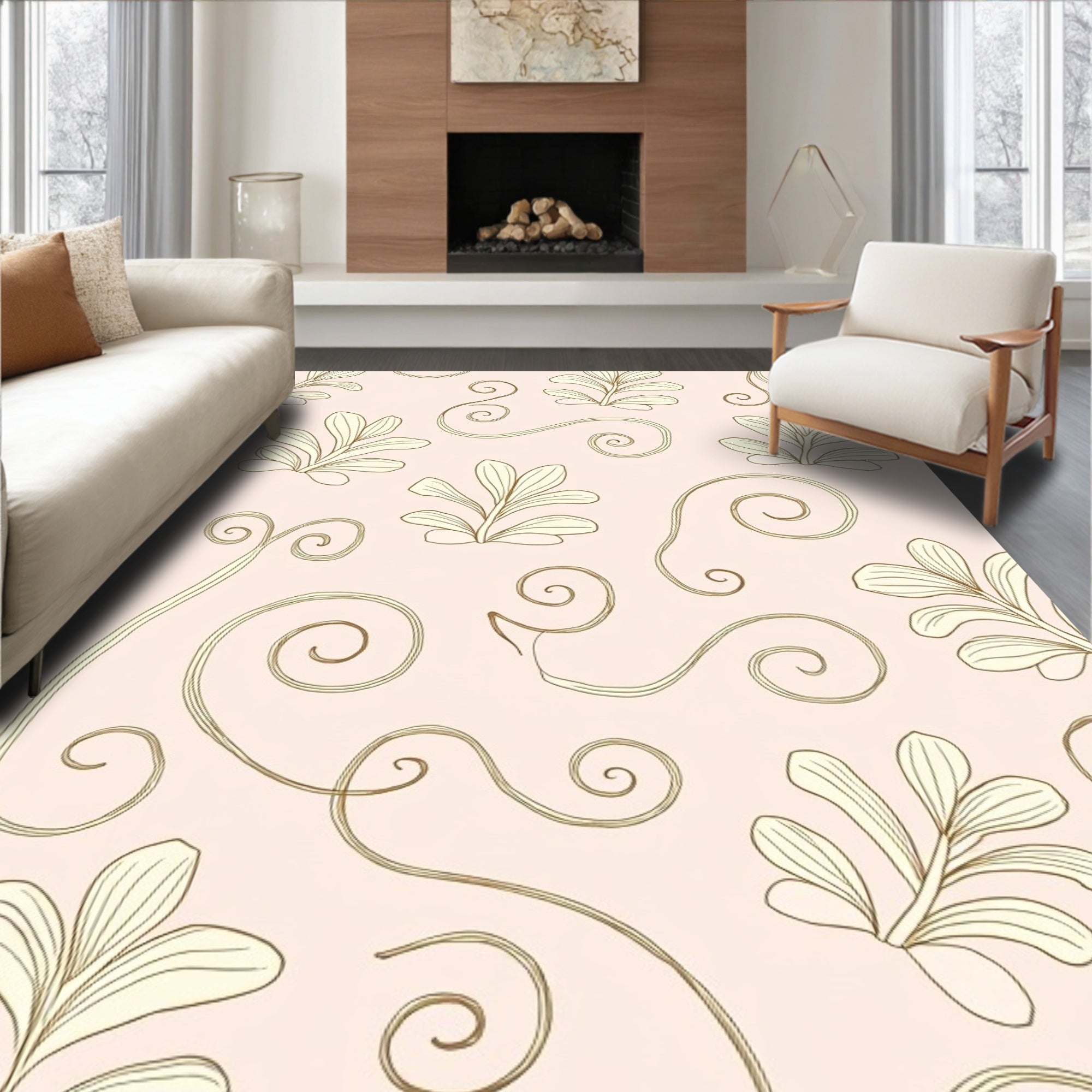 Gentle Cream Floral Swirls Rug