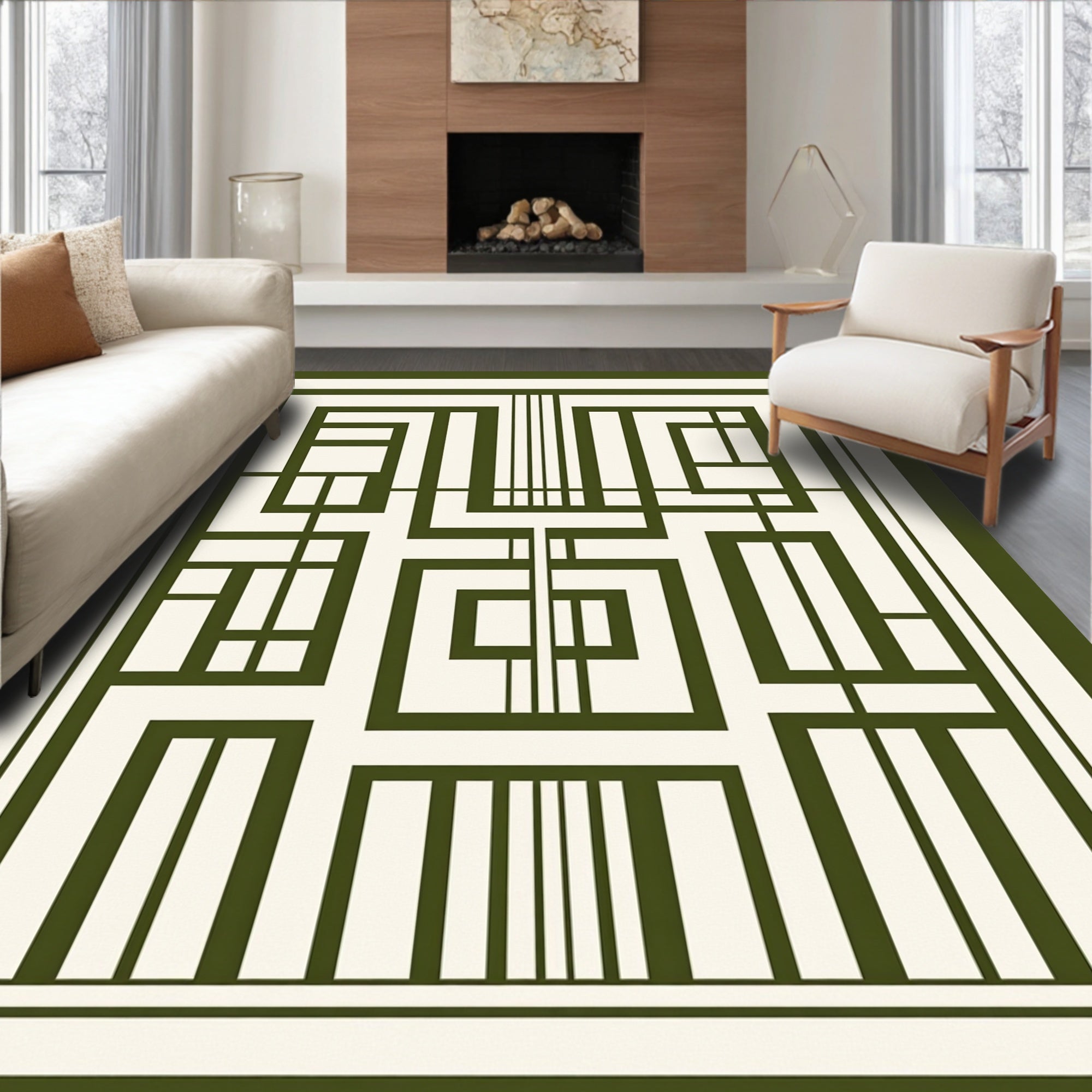 Abstract Geometric Square Pattern Rug