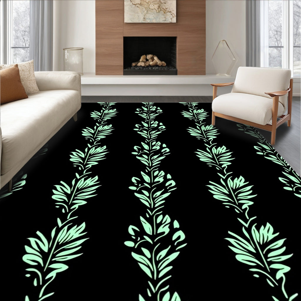 Light Green Botanical Vertical Stripe Rug