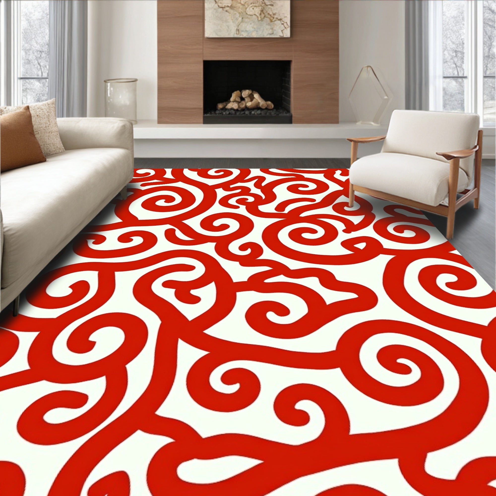 Classic Red Swirl Pattern Rug