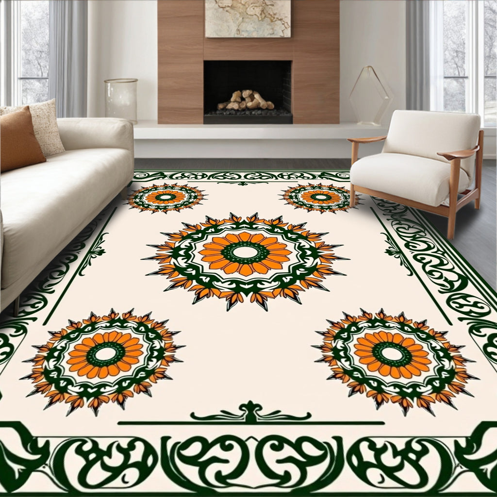 Orange Green Mandala Border Rug