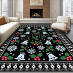 Festive Black Holly Bell Snowflake Rug