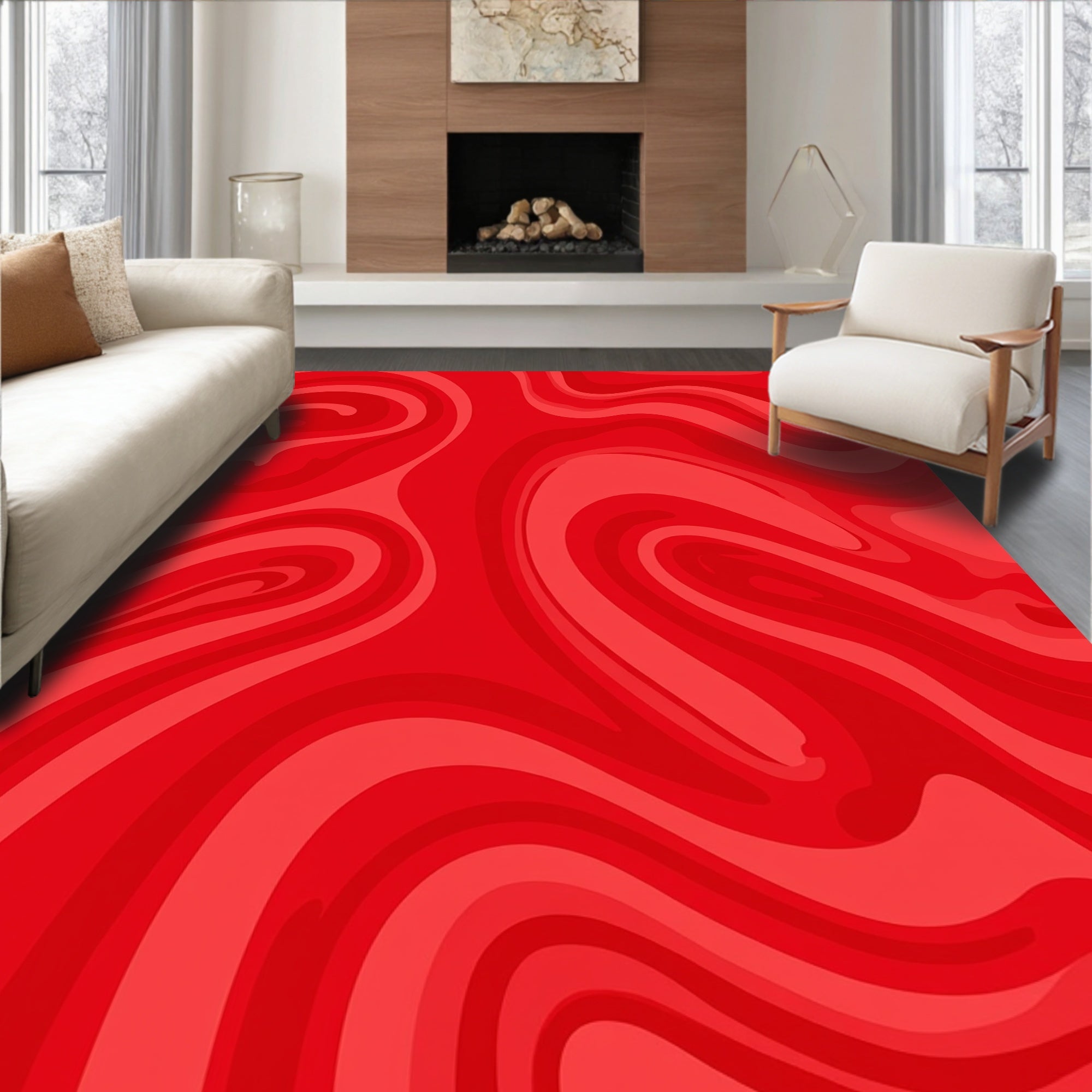 Crimson Swirl Abstract Pattern Rug