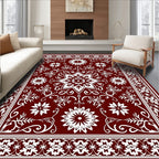Rich Red White Floral Medallion Pattern Rug
