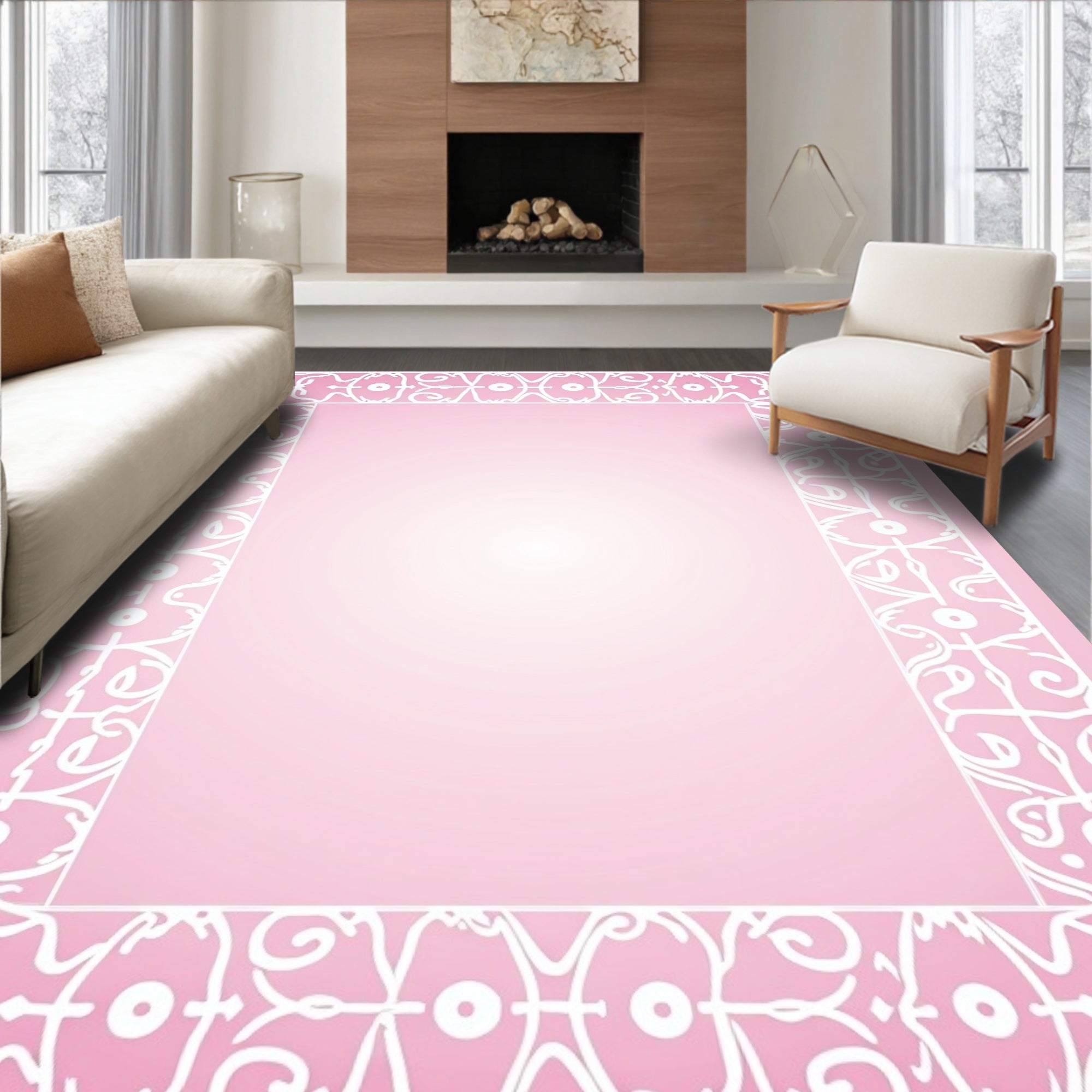 Ornate White Floral Motif Rug