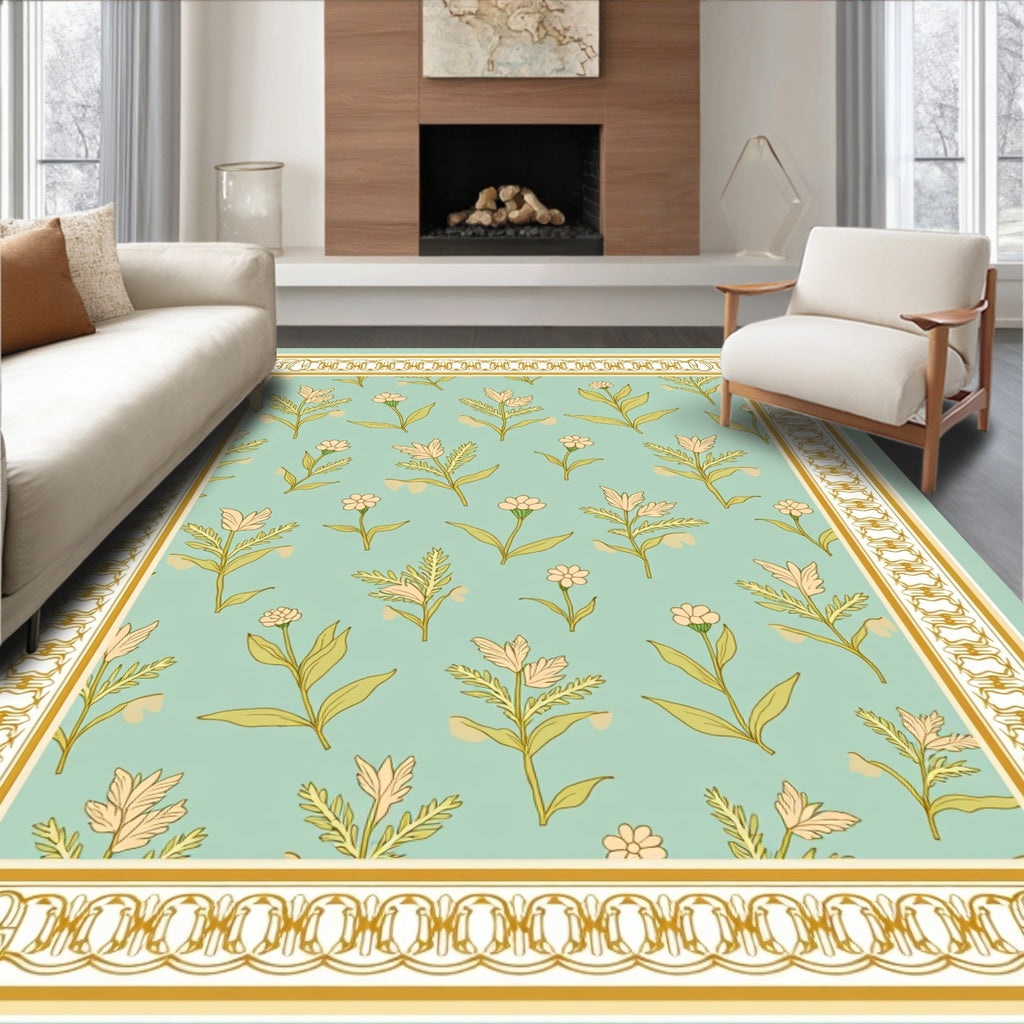 Pastel Floral Pattern Bordered Rug