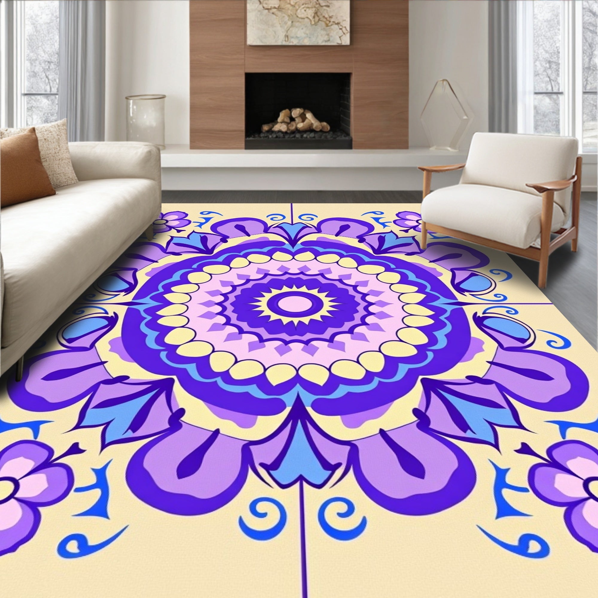 Purple Floral Mandala Pattern Rug