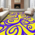 Vibrant Blue Swirls and Yellow Triangles Rug