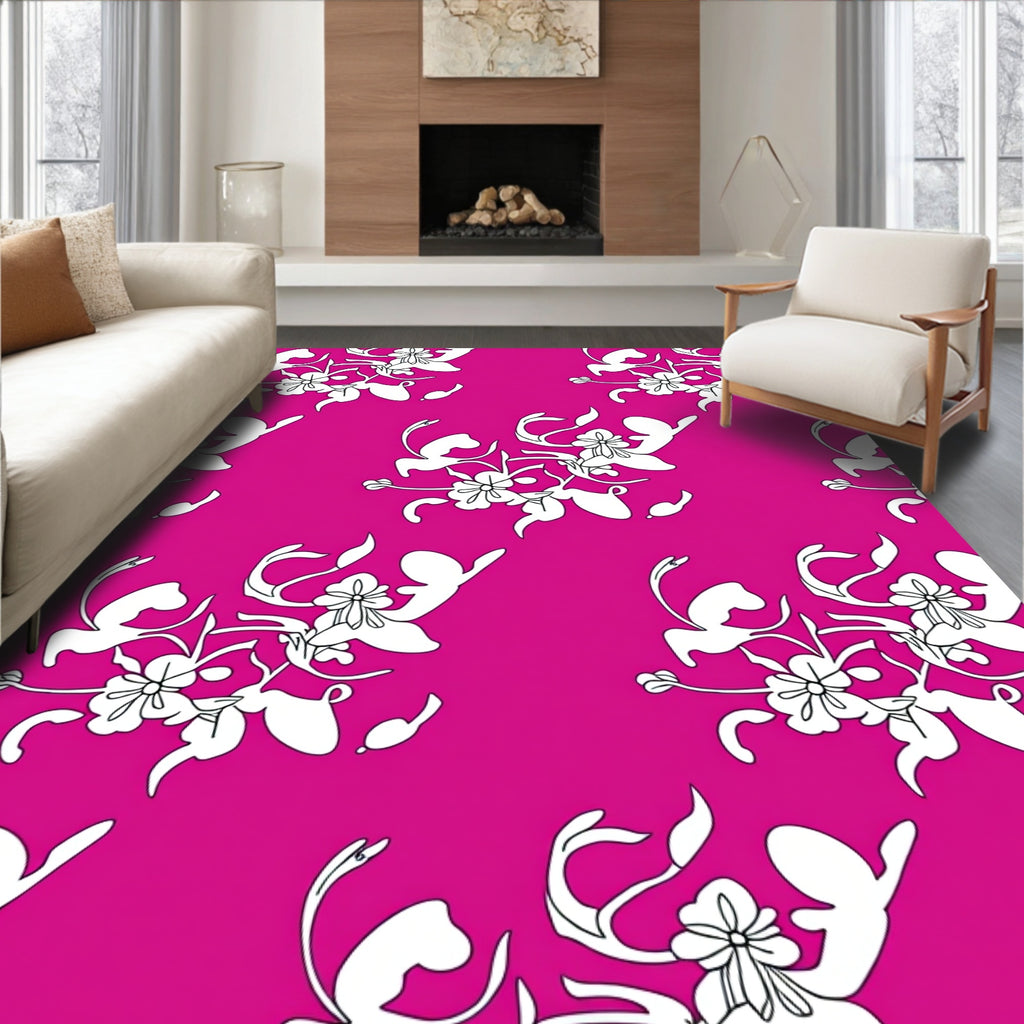 Bright Pink Floral Vine Style Rug