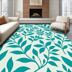 Teal Leaf Pattern Natural Texture Rug
