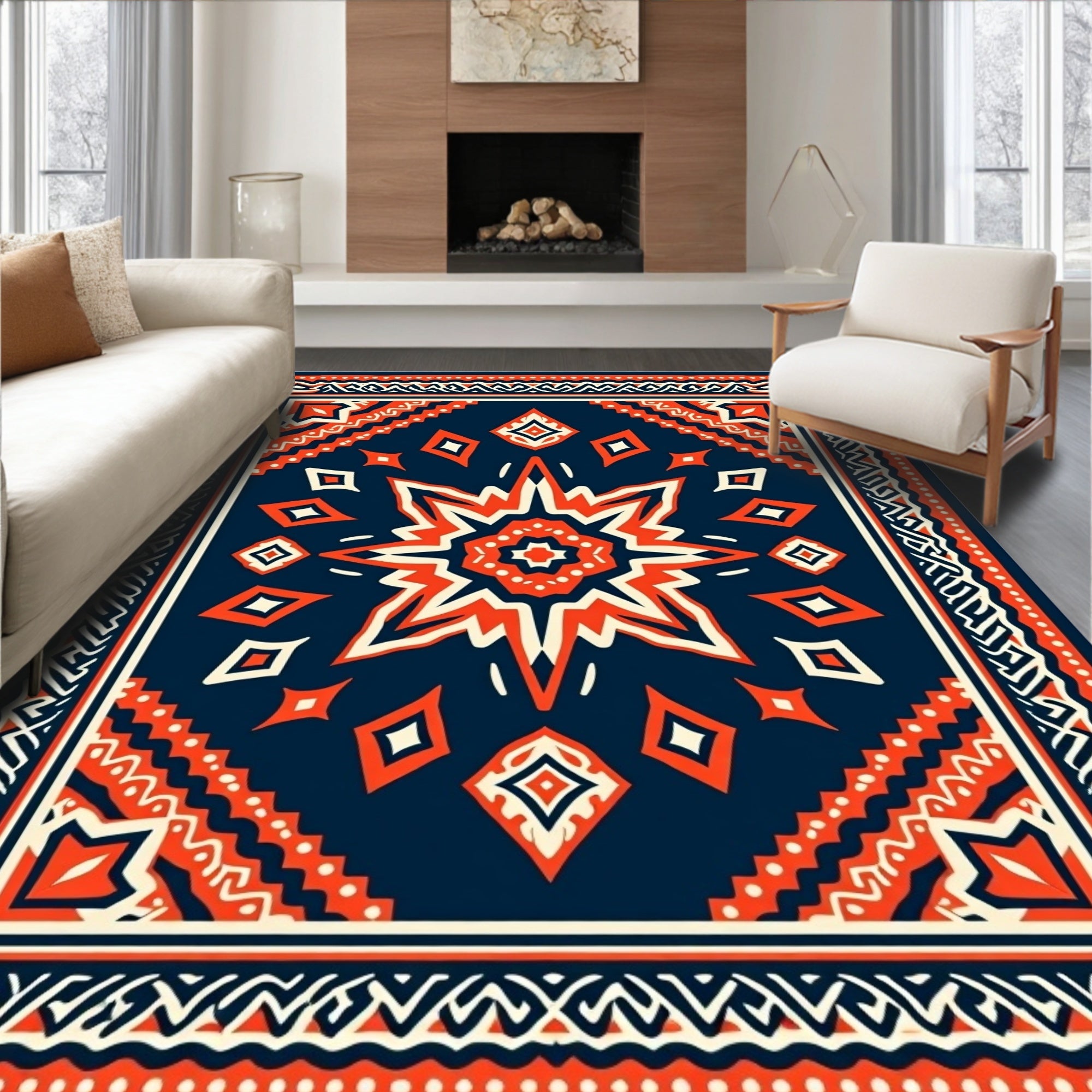 Bold 3-Color Starburst Geometric Rug