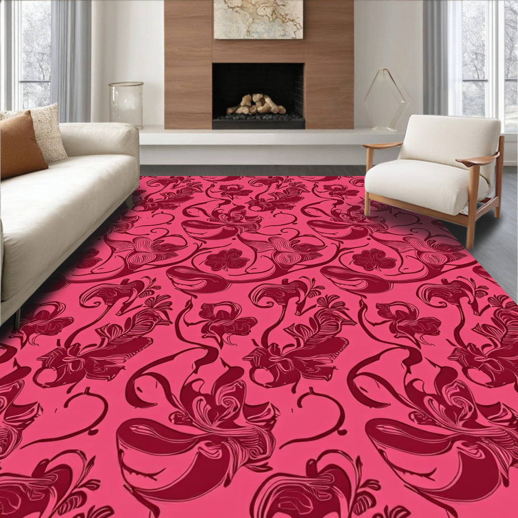 Crimson Floral Vines Decorative Pattern Rug