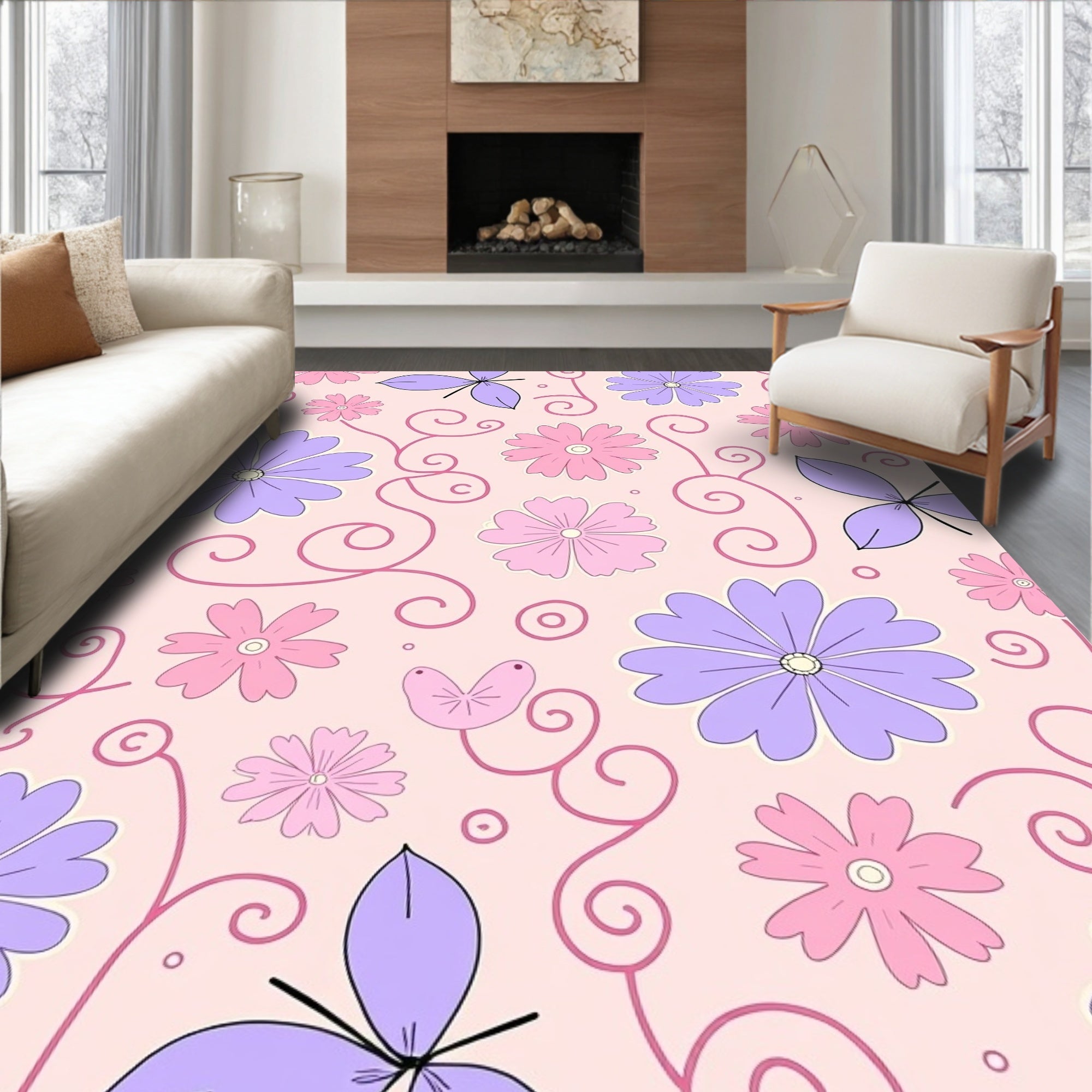 Pastel Floral Swirl Pattern Rug