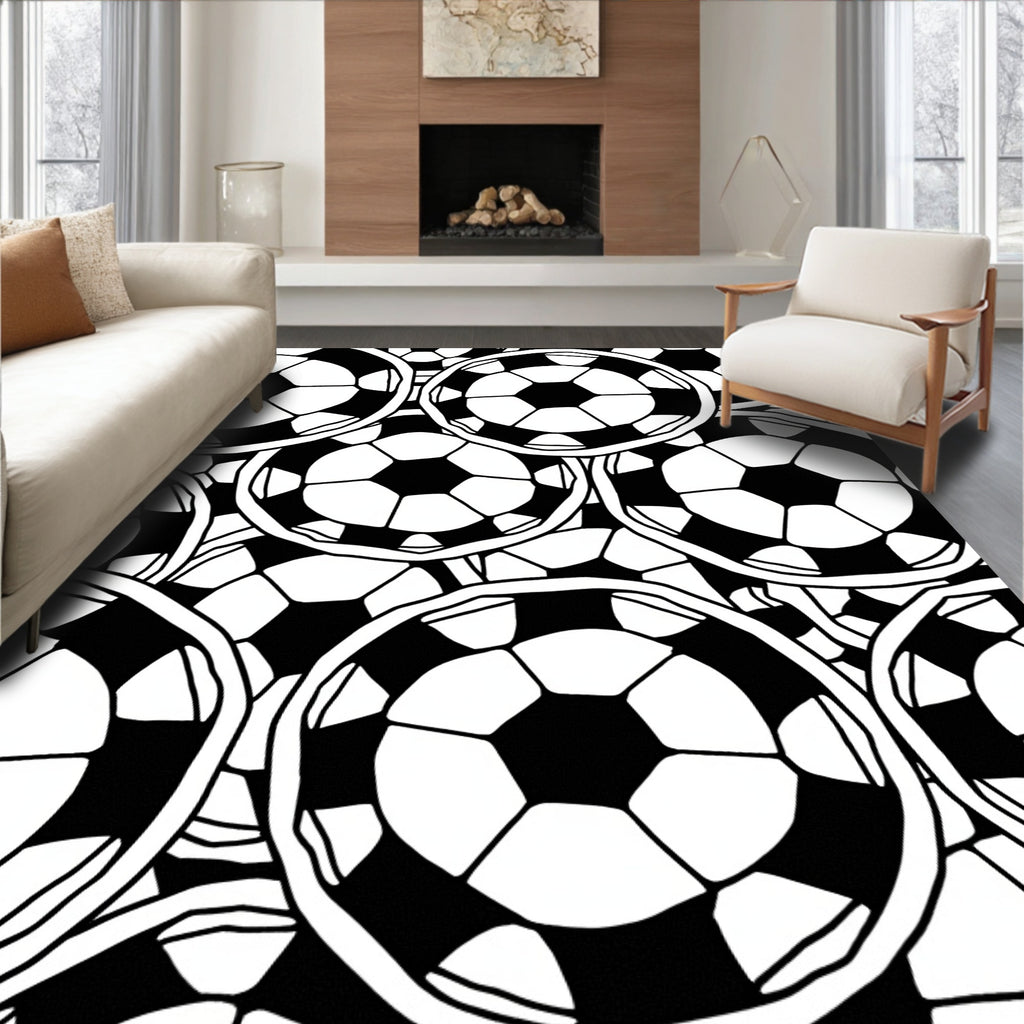 Classic Soccer Ball Pattern Print Rug