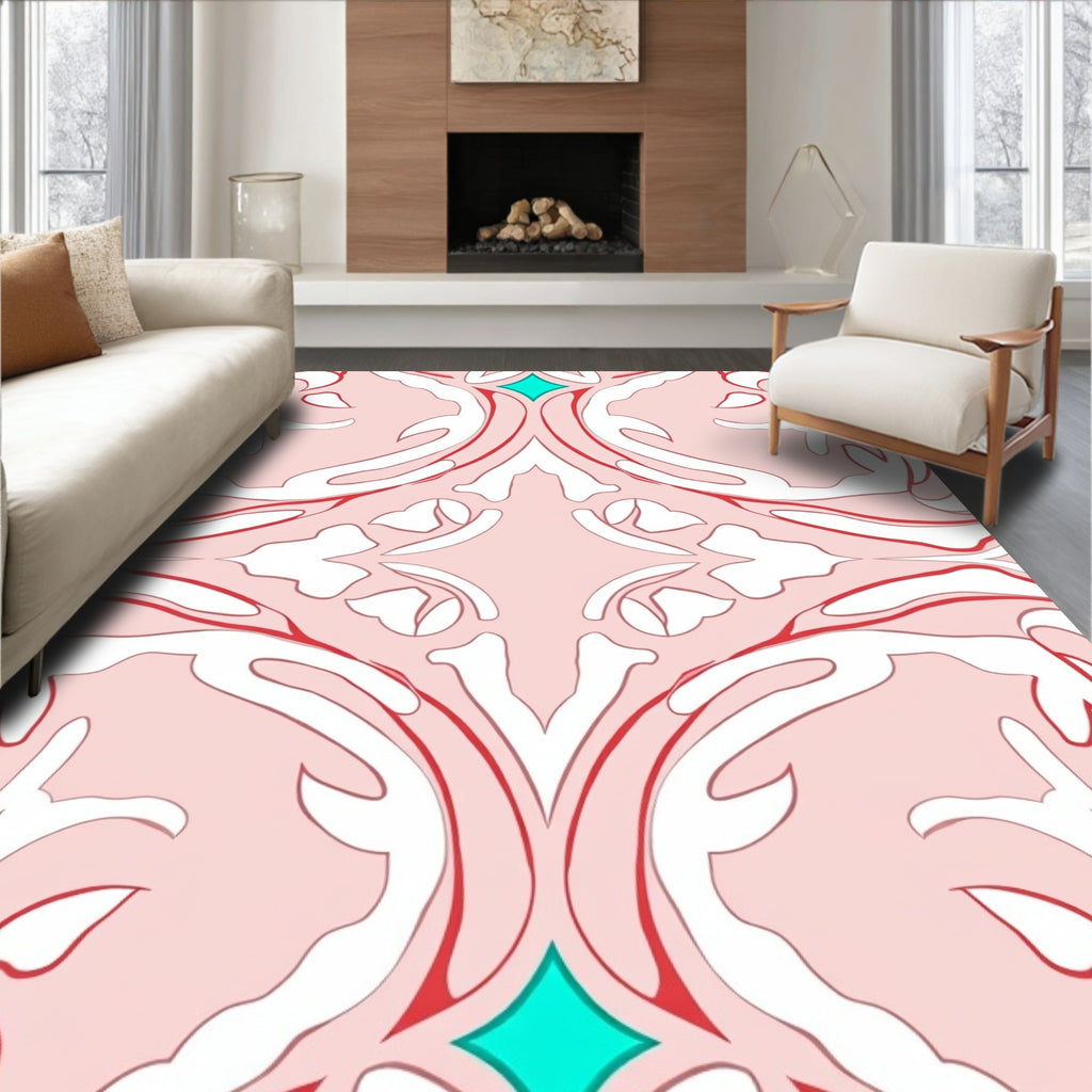 Pink Abstract Swirl Floral Accent Rug