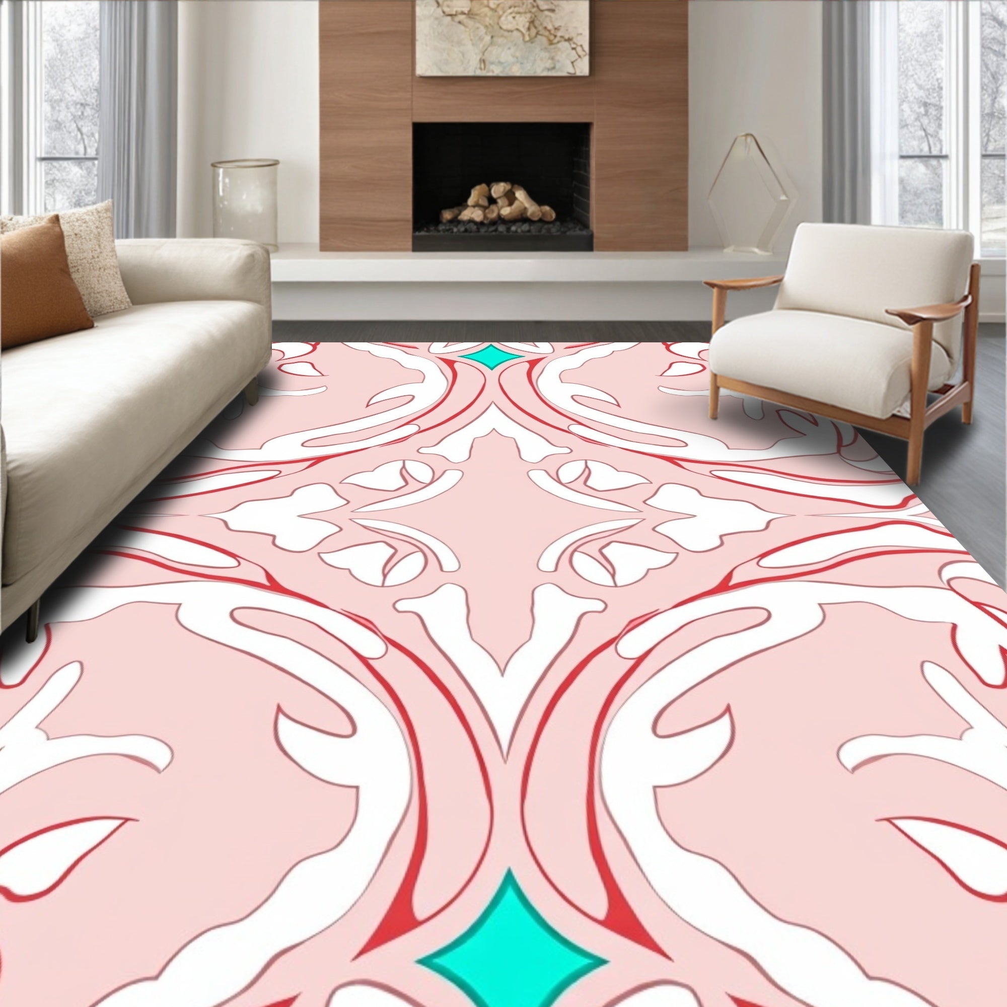 Pink Abstract Swirl Floral Accent Rug
