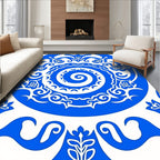 Bold Blue And White Scroll Pattern Rug