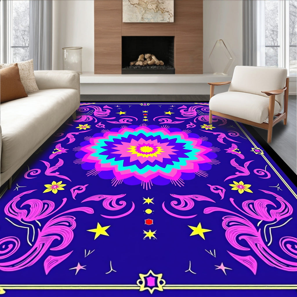 Vibrant Floral Mandala Star Pattern Rug