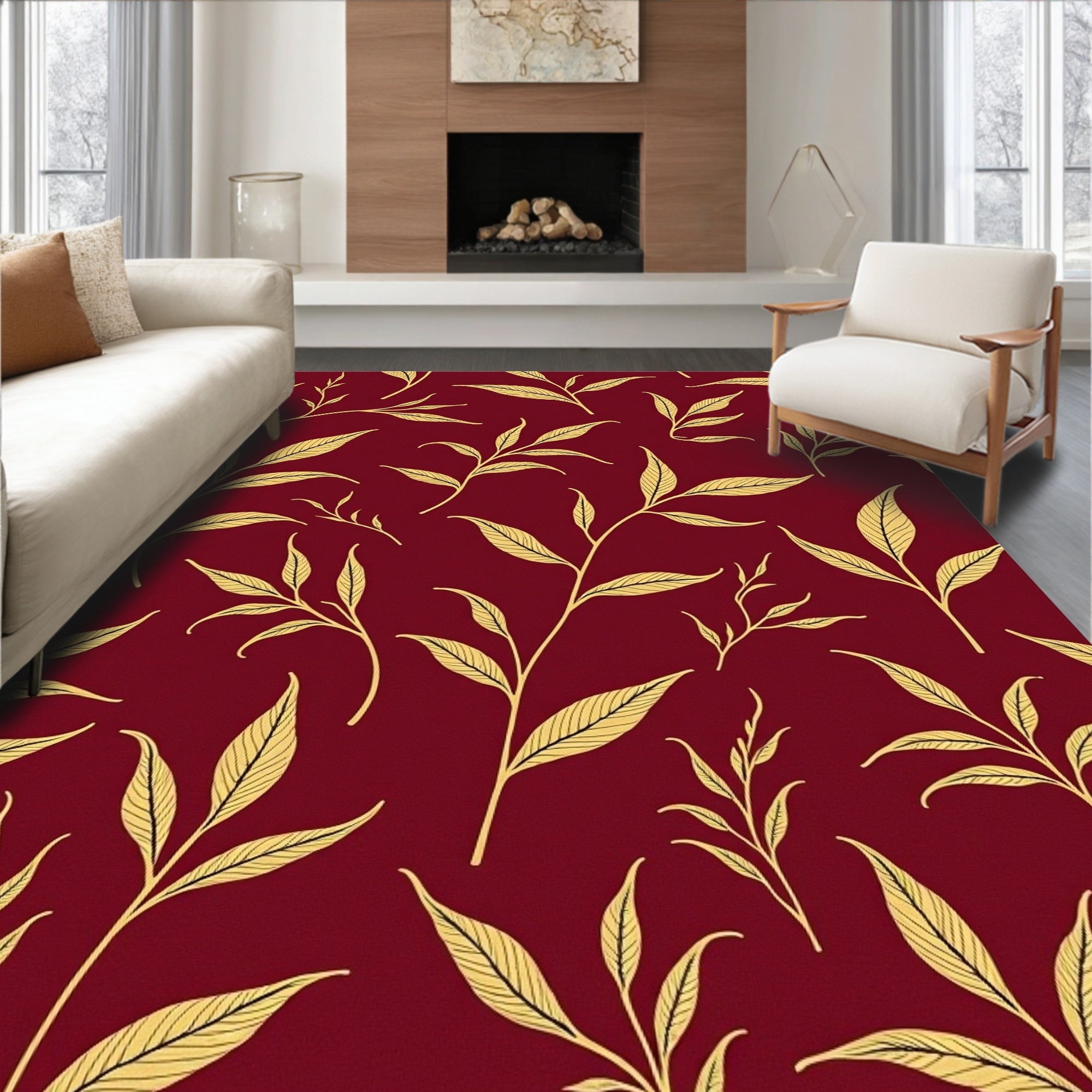 Elegant Gold Leaf Pattern Rug