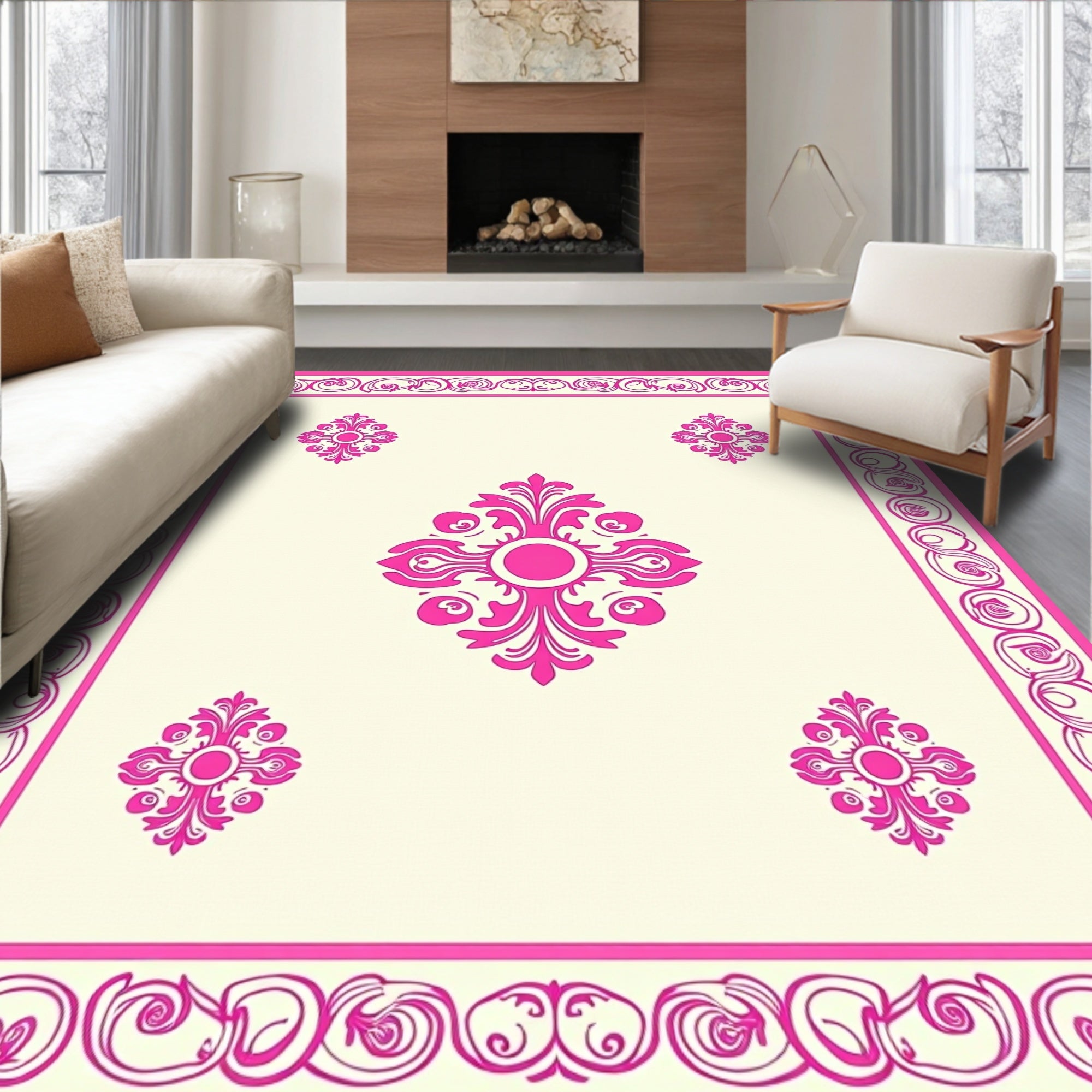 Vibrant Floral Motif Bordered Design Rug
