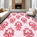 Red Floral Damask Allover Repeat Rug