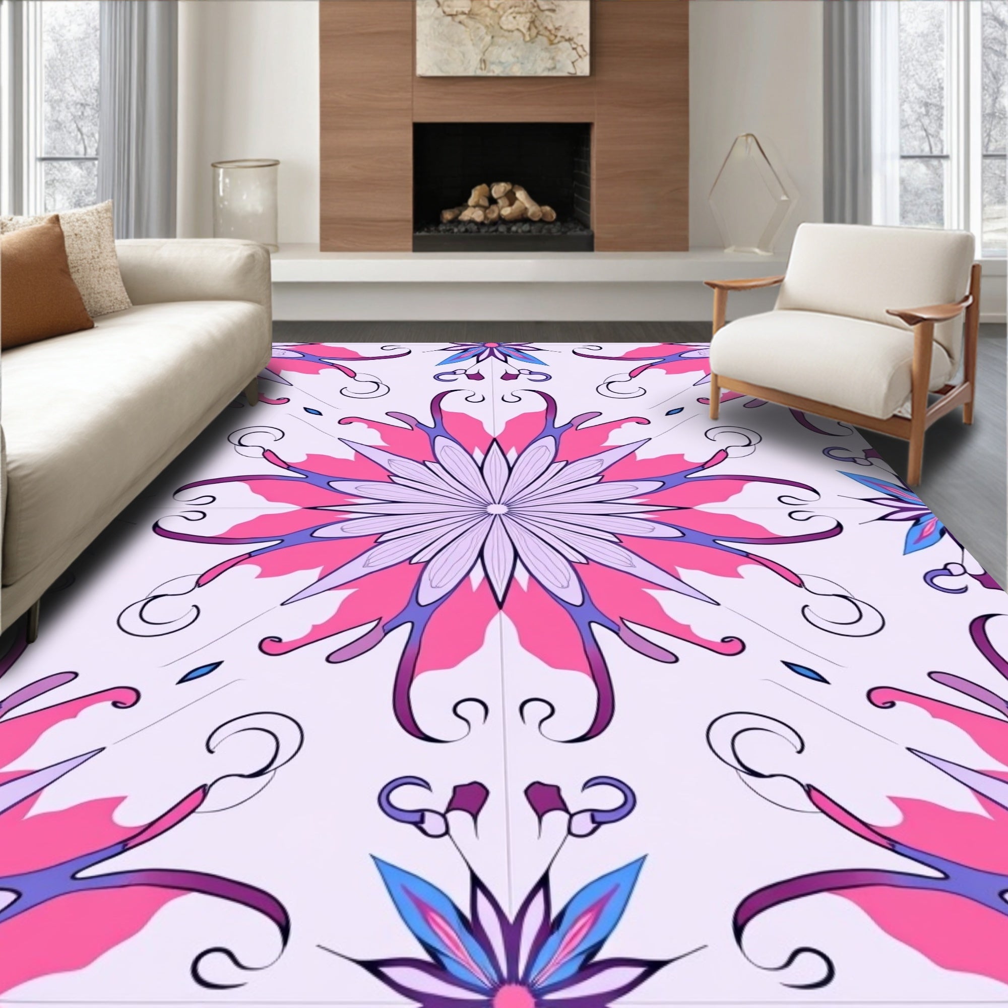 Floral Petal Patterned Mandala Rug