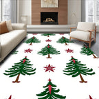 Green Trees Red Star Pattern Rug