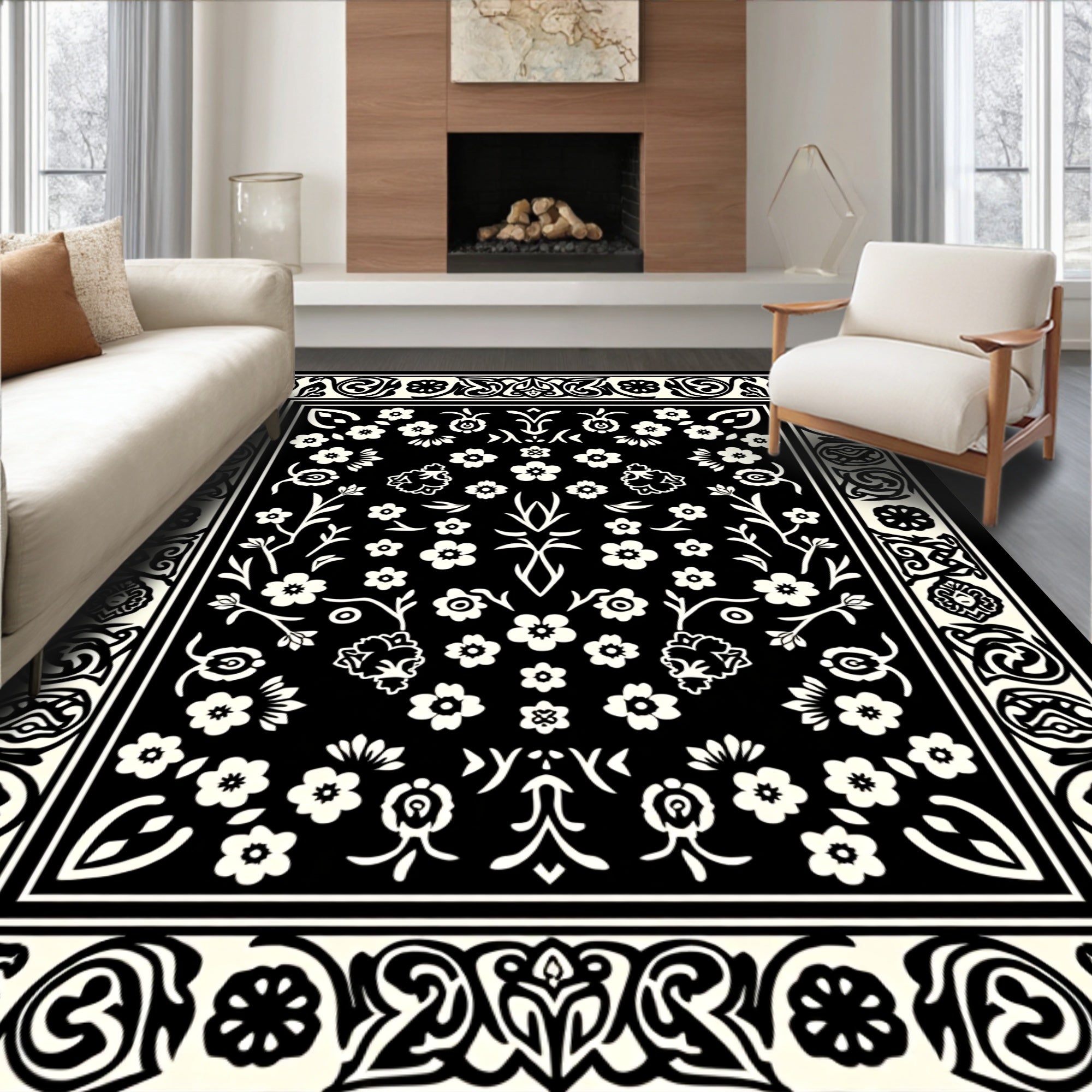 Classic Floral Border Center Pattern Rug