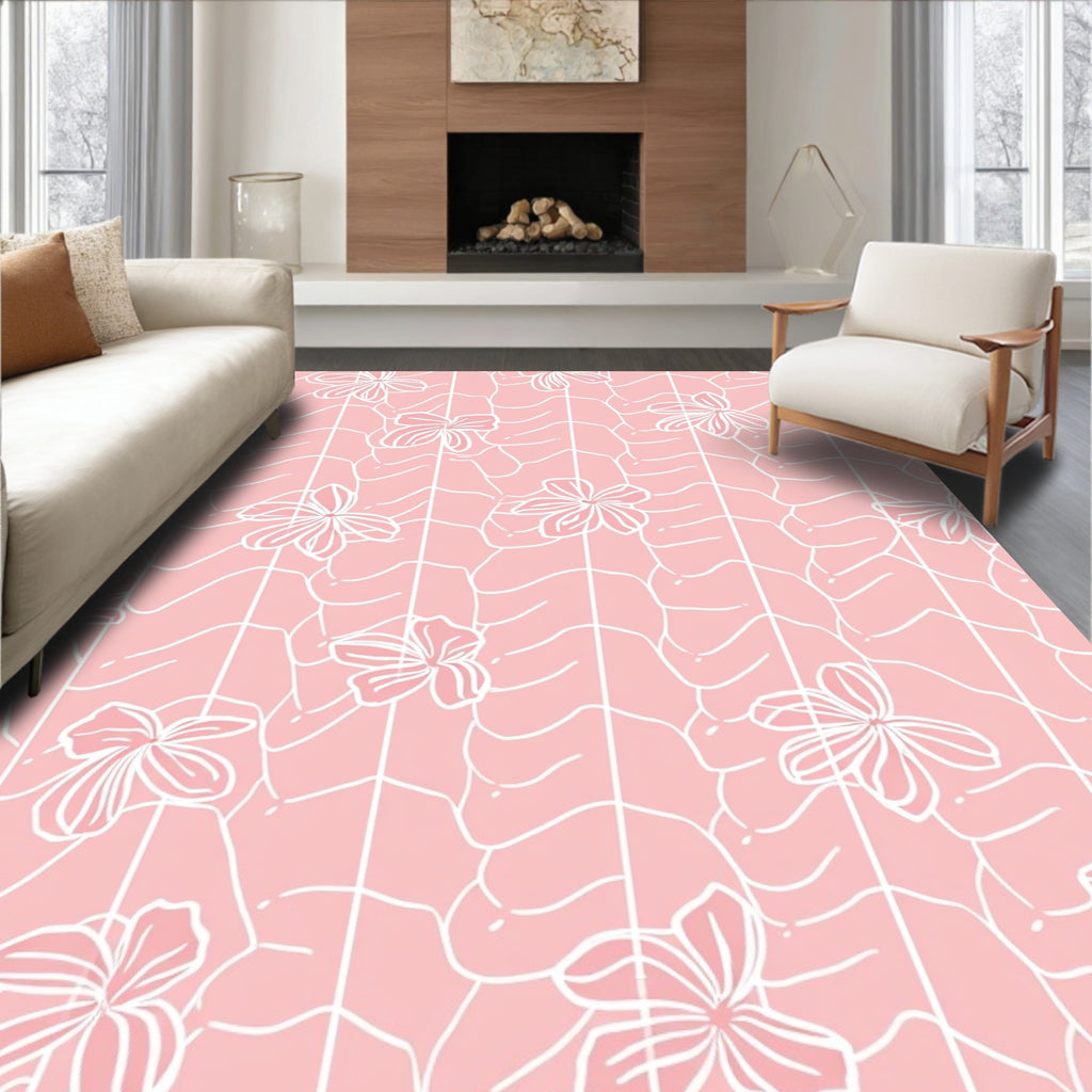 Light Pink Floral Leaf Pattern Rug