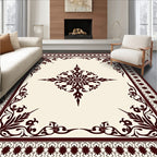 Elegant Burgundy Scrollwork Floral Rug