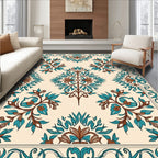 Elegant Teal Brown Floral Pattern Rug