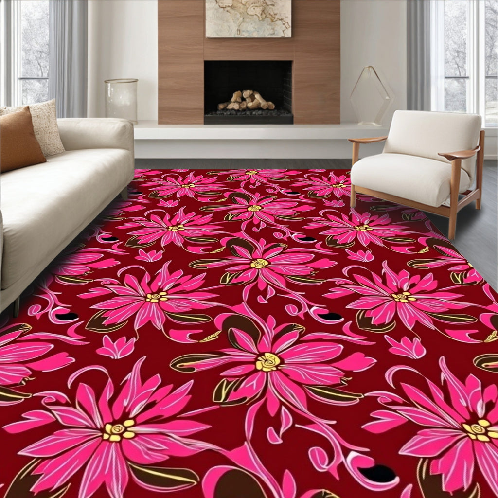 Vibrant Pink Floral Swirl Pattern Rug