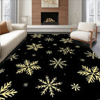 Golden Snowflake Black Winter Rug