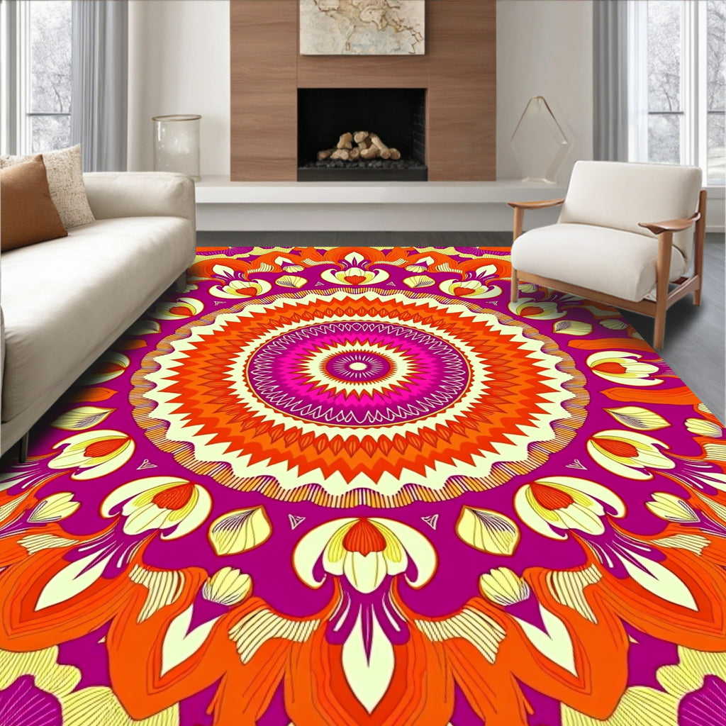 Vibrant Floral Mandala Pattern Design Rug