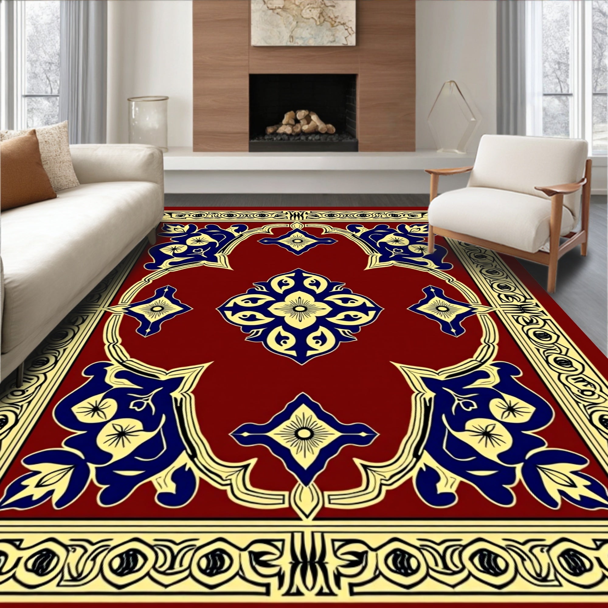 Ornate Blue Floral Mandala Design Rug