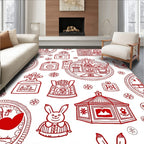 Red Whimsical Village Houses Snowflakes Rug
