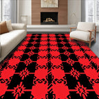 Red Black Tartan Geometric Pattern Rug