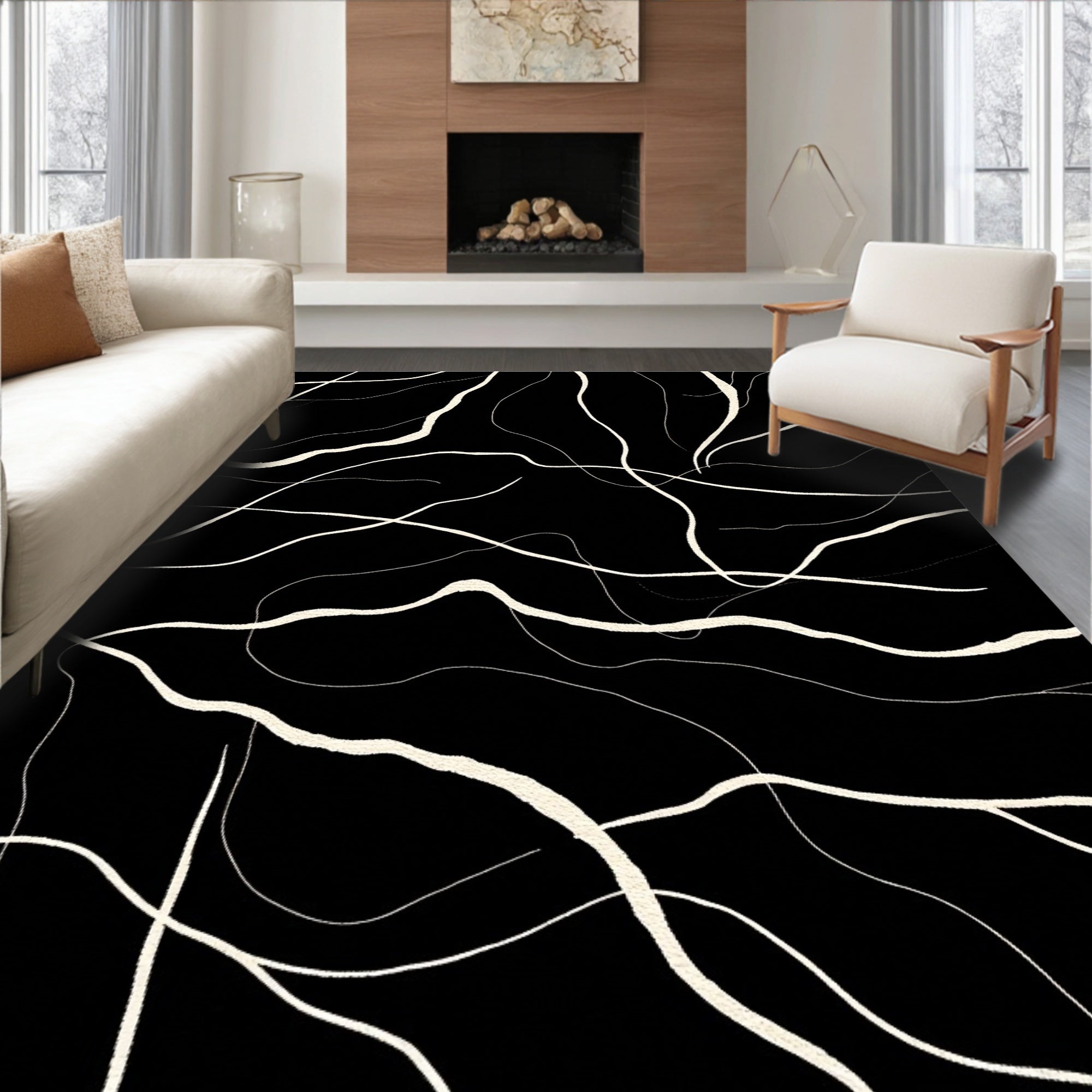 Minimalist Off-White Abstract Lines Rug
