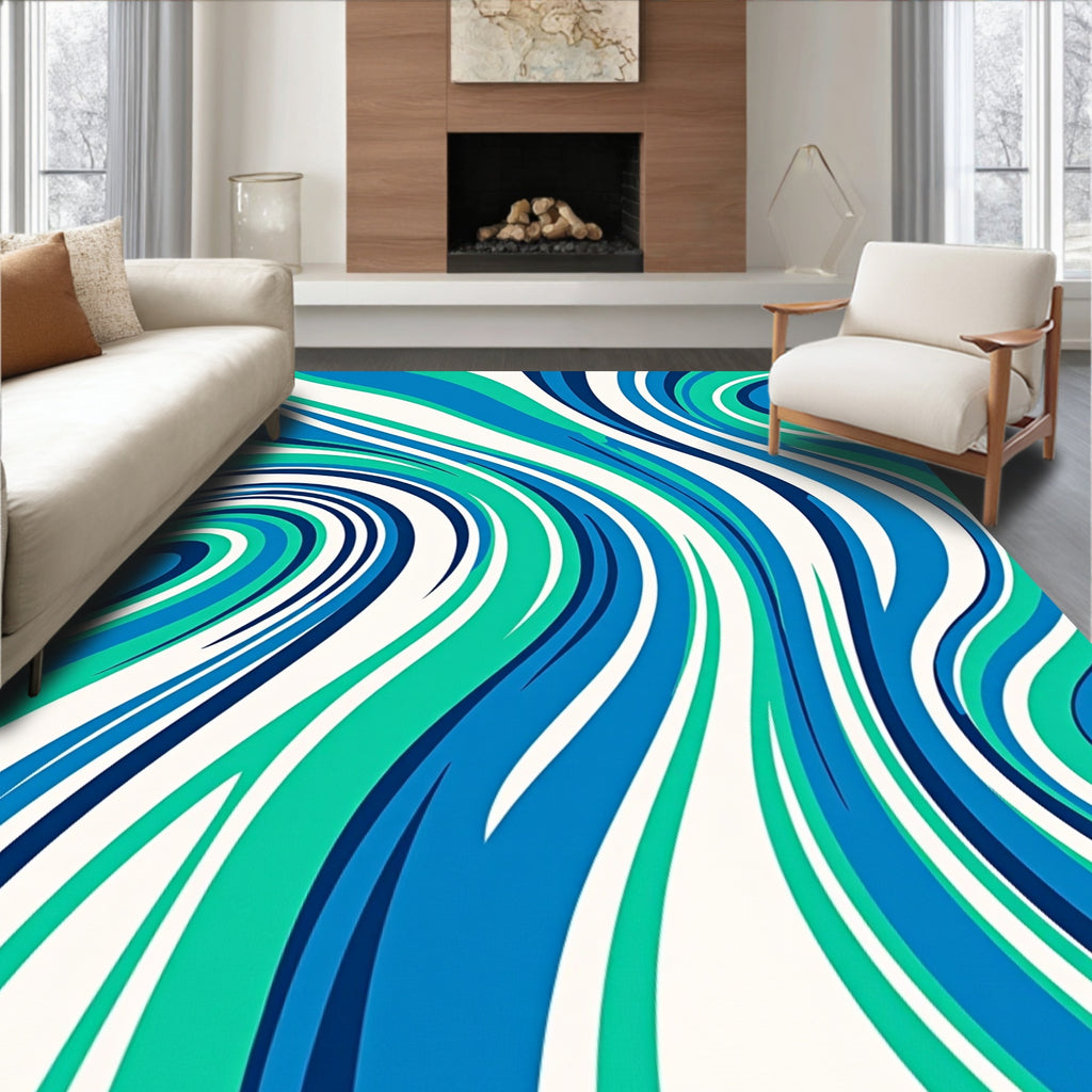 Wavy Swirl Pattern Blue Green Rug