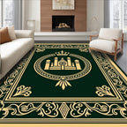 Ornate Golden Royal Emblem Border Rug
