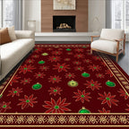 Crimson Poinsettia Ornament Border Rug