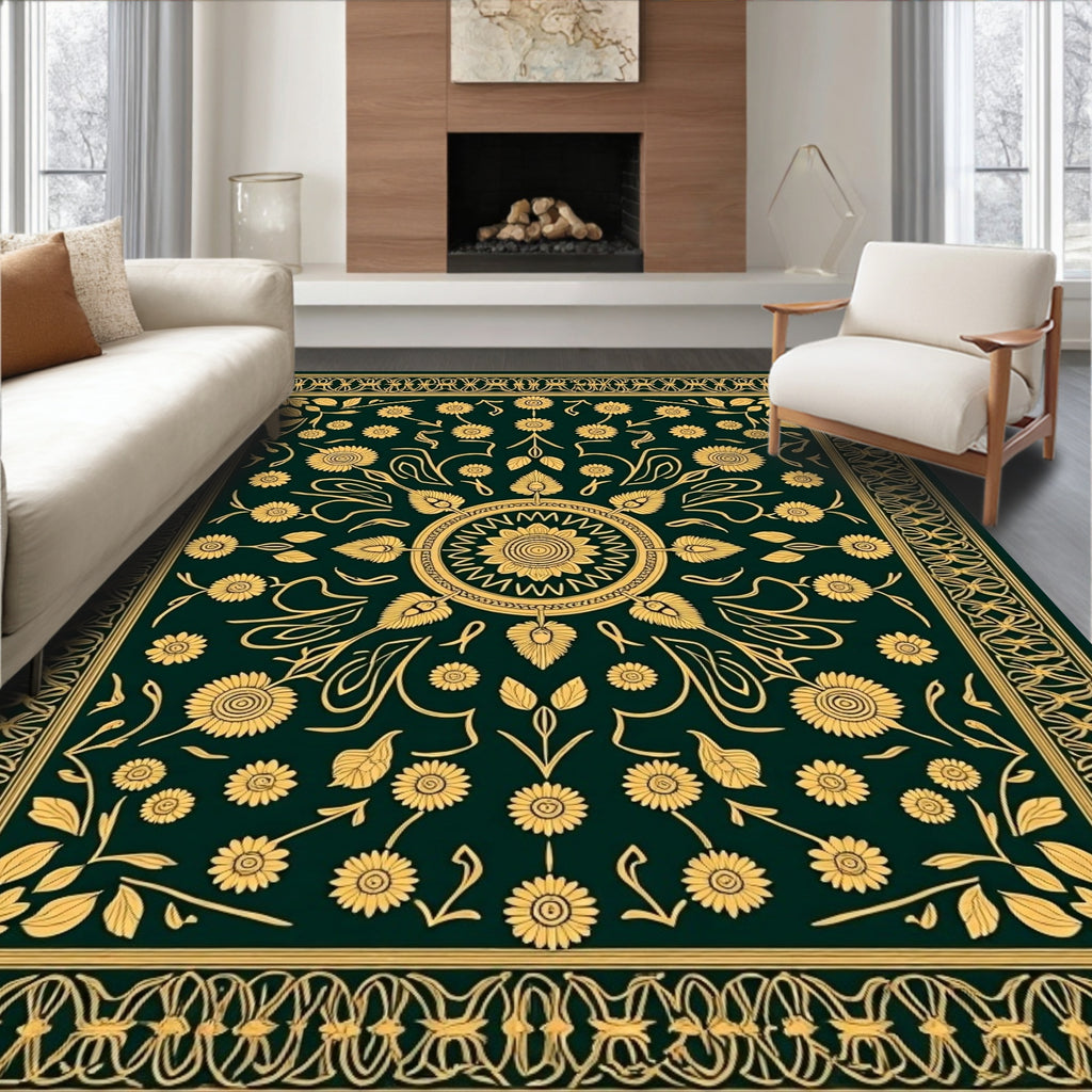 Golden Floral Meadow Pattern Rug