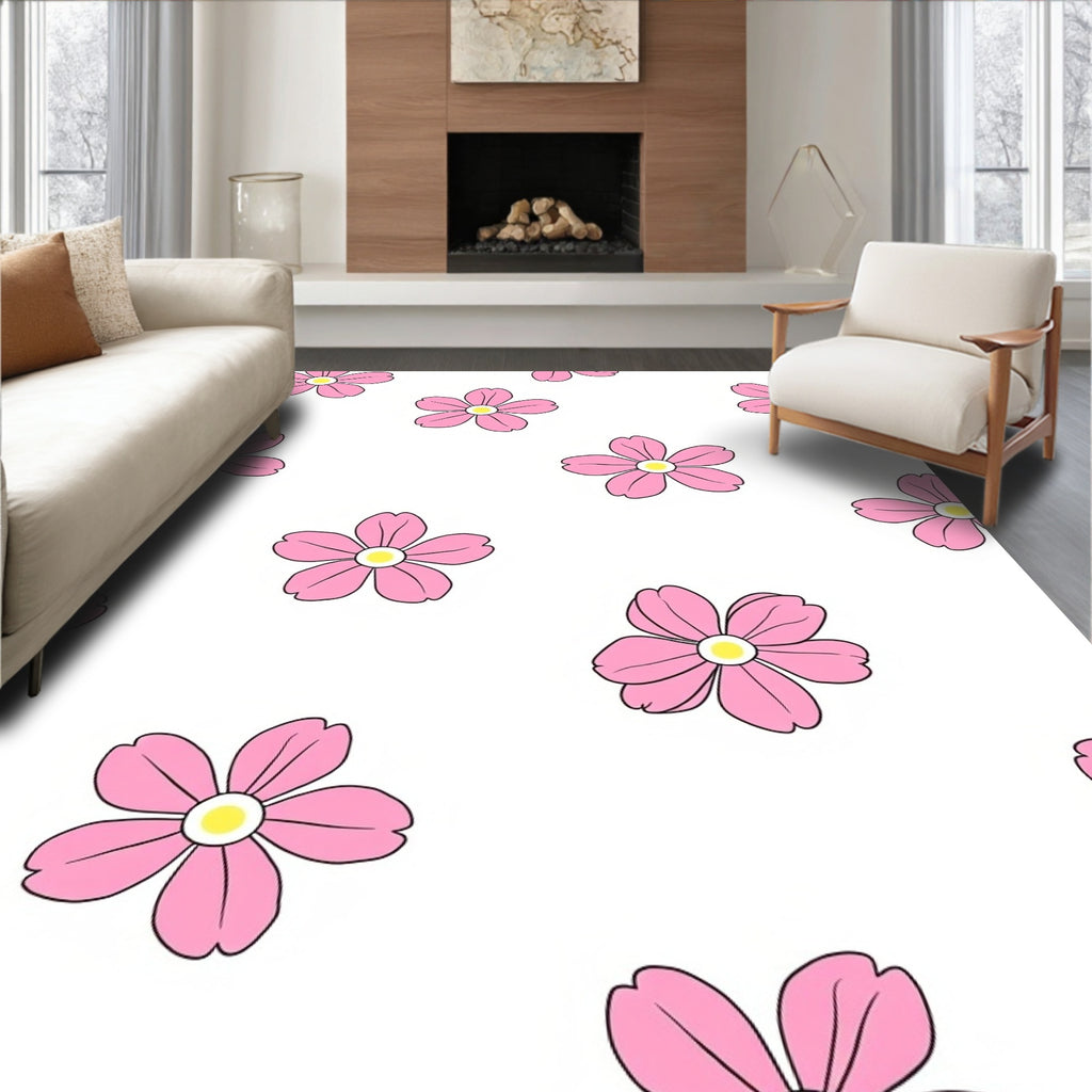 Pink Blooming Flower Pattern Rug