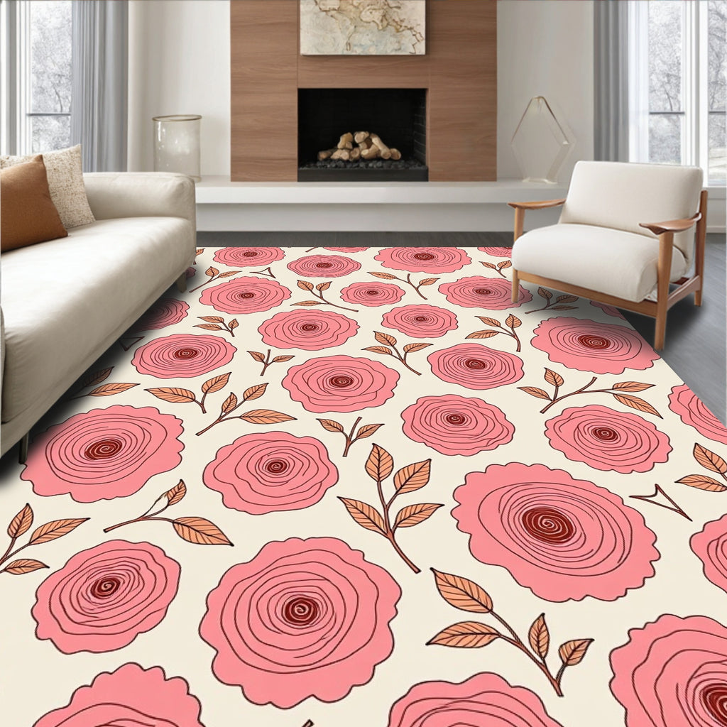 Delicate Rose Floral Pattern Rug