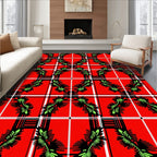 Bold Red Tartan Floral Pattern Rug