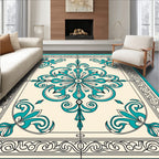 Turquoise Classic Floral Medallion Design Rug