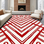 Bold Red Geometric Tribal Design Rug